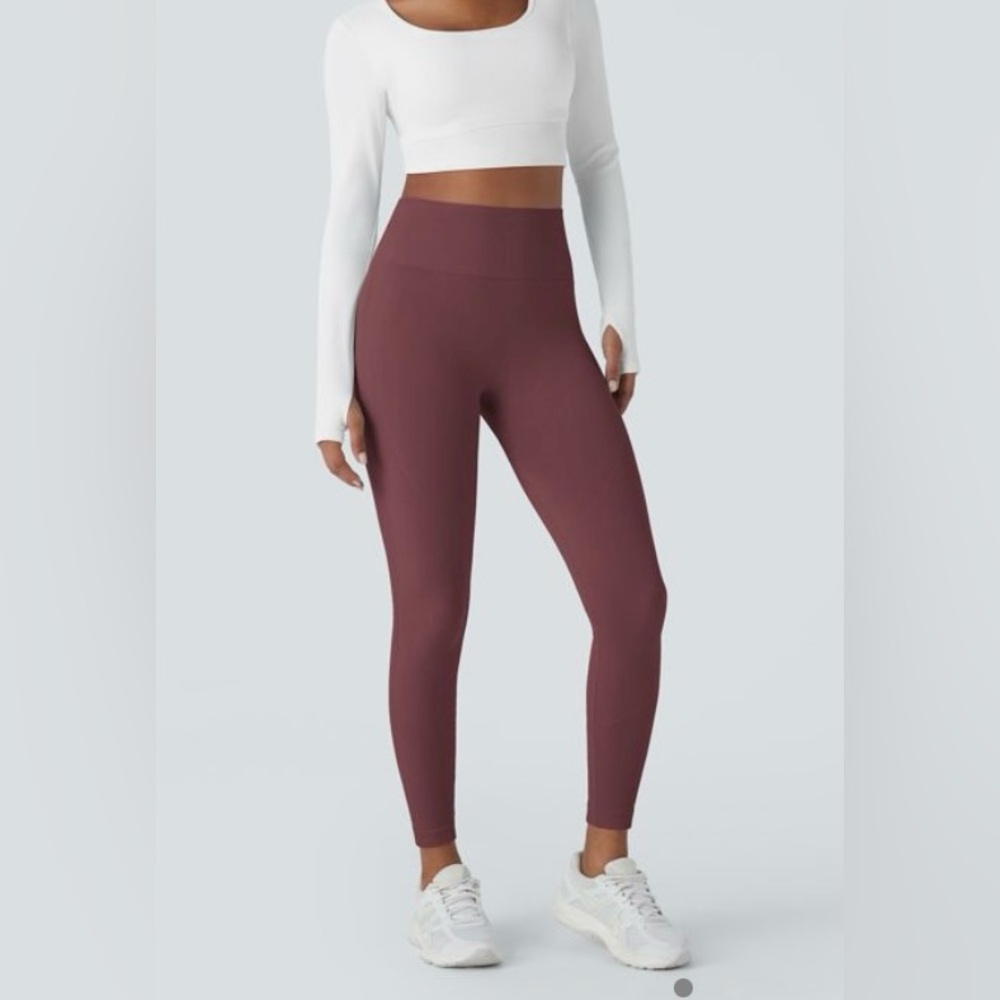 HALARA Seamless Flow Burgundy High-Waist Tummy-Control Butt-Lift Leggings Sz S